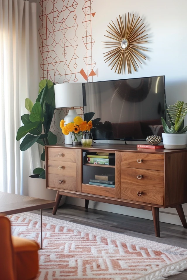 How to Style a Mid Century Modern TV Stand with Flair